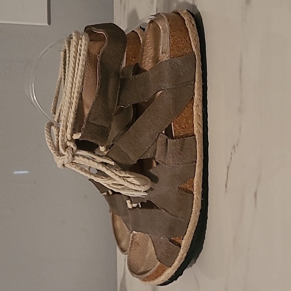 Free People Taupe Suede Gladiator Rope Lace-up Jute Sandals EU 40 US 10 Boho - Picture 5 of 11